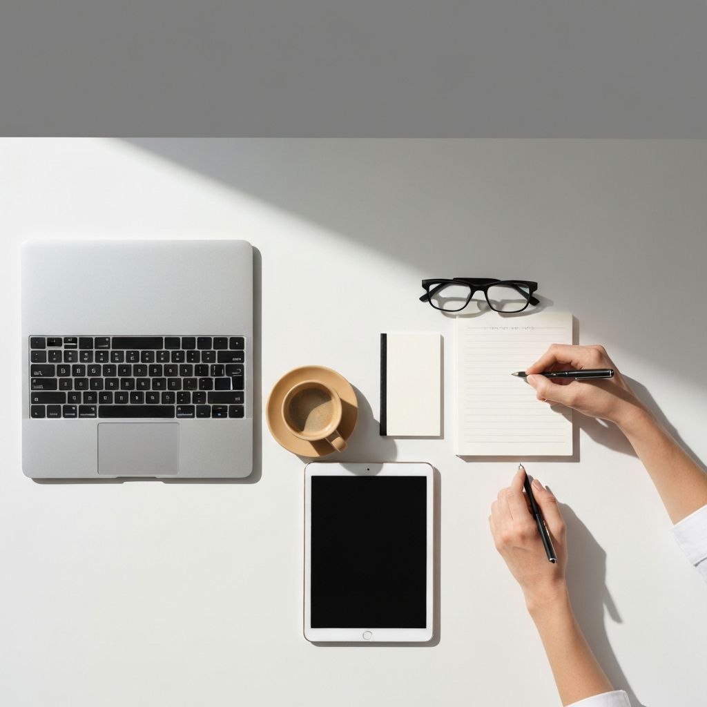 Professional workspace with laptop and accessories